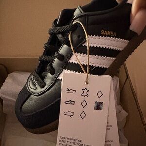adidas Kids Samba Sneakers in Black and White with Gum Sole